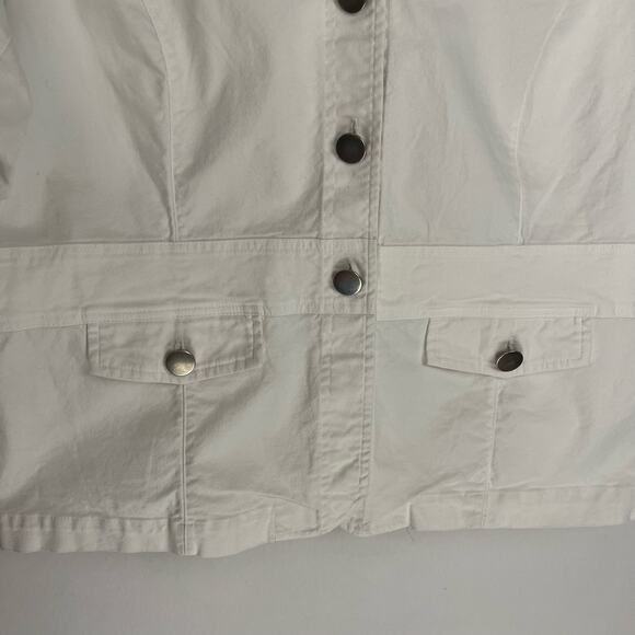 ELEMENTZ White Cotton Military Style BandCollar Light Wash Denim Jean Jacket XL - Picture 3 of 10